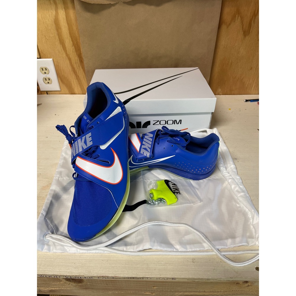 Nike Air Zoom‎ LJ Elite Track Field Spikes Blue White Mens Size 15 Shoes & Bag